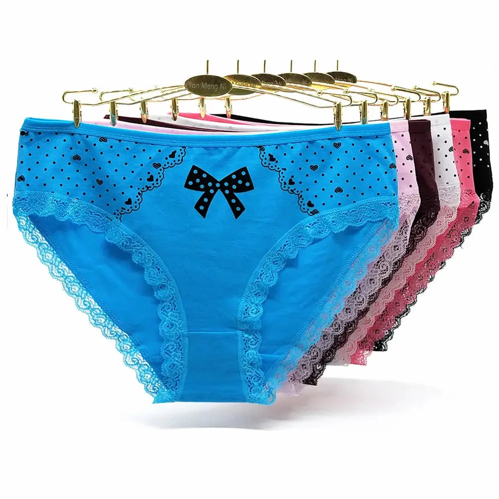 Womens cotton mid-rise panties with butterfly lace, assorted colors, 3-pack