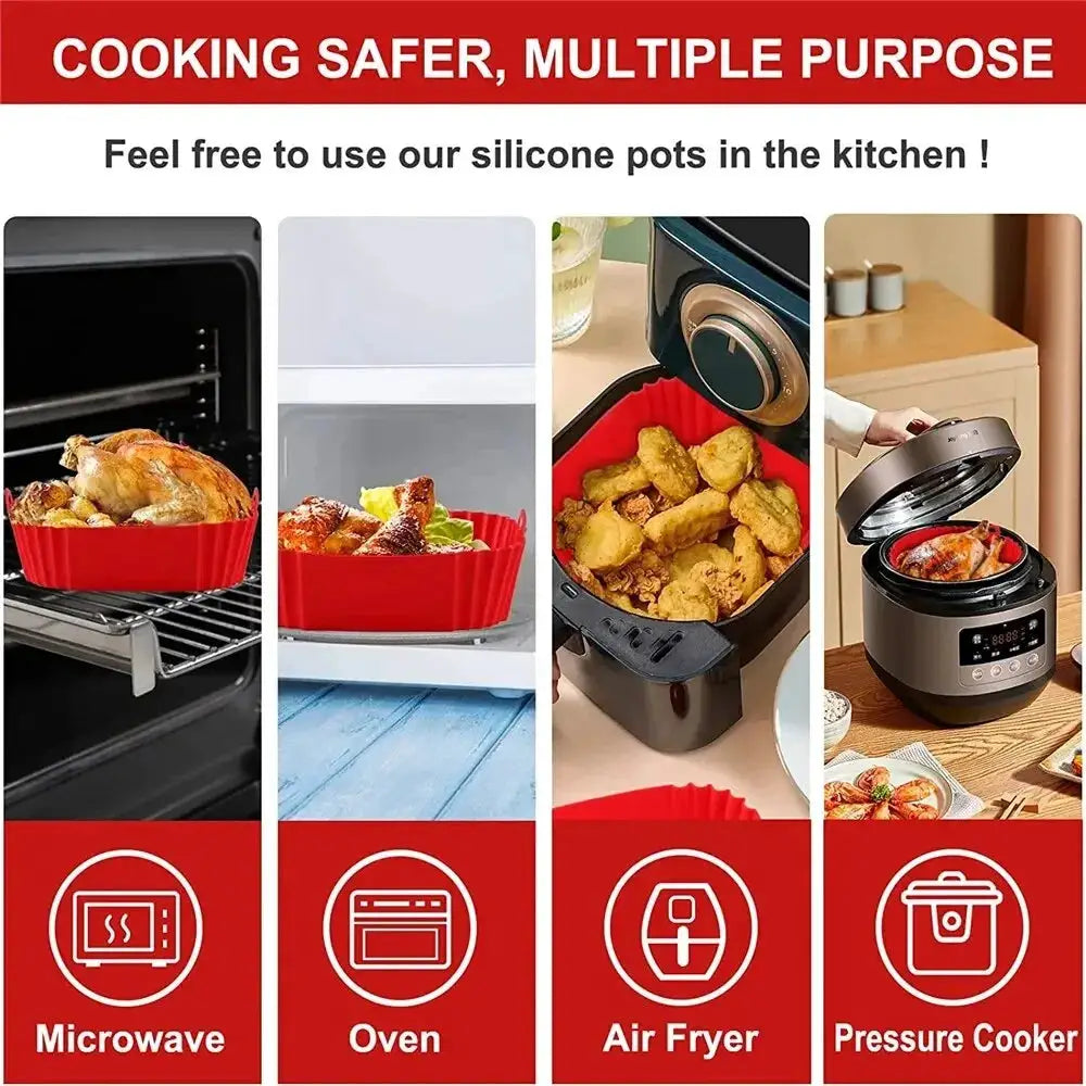 Reusable Silicone Air Fryer Pan Liner For Air Fryers And Ovens Nonstick Baking Tray Basket For Pizza And Fried Chicken