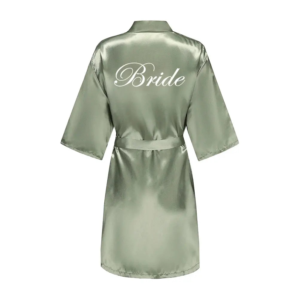 Bridal Satin Robes Set Grass Green White Short Getting Ready For Wedding Day Luxury Bride Monogram Bridesmaid