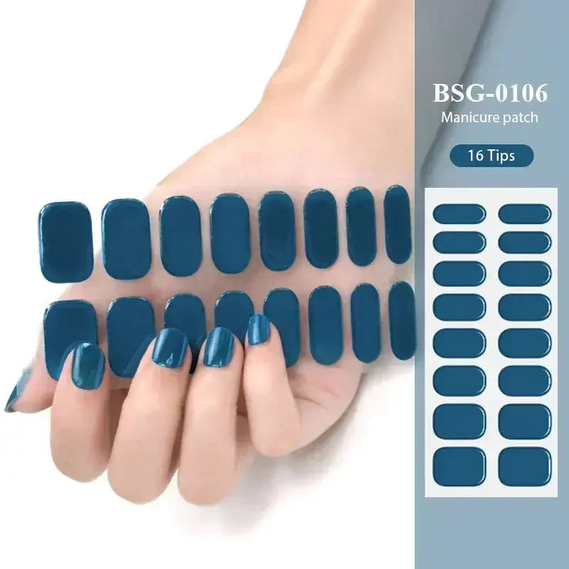Gel nail wraps by Simples Market, blue semi-cured full-cover 16 tips for DIY manicure