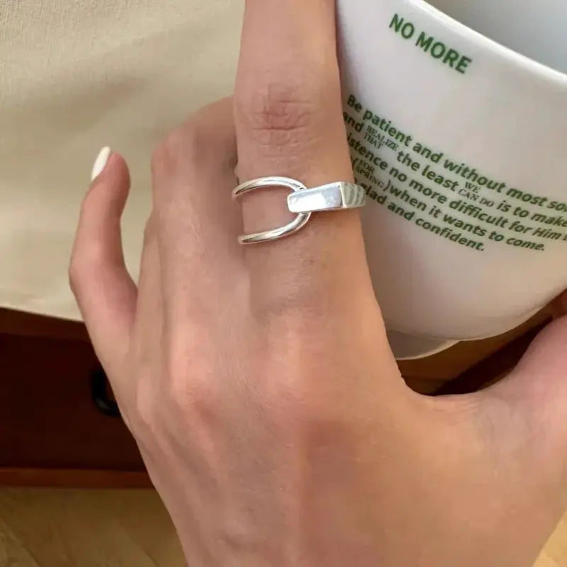 Ventfille 925 Sterling Silver Rings Fashion Hip Hop Vintage Couples Hollow Lines Punk Silver Party Adjustable Jewelry