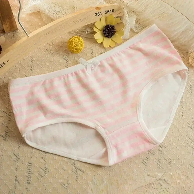 Kawaii Lolita panties by Simples Market, pink and white striped women's briefs with bow