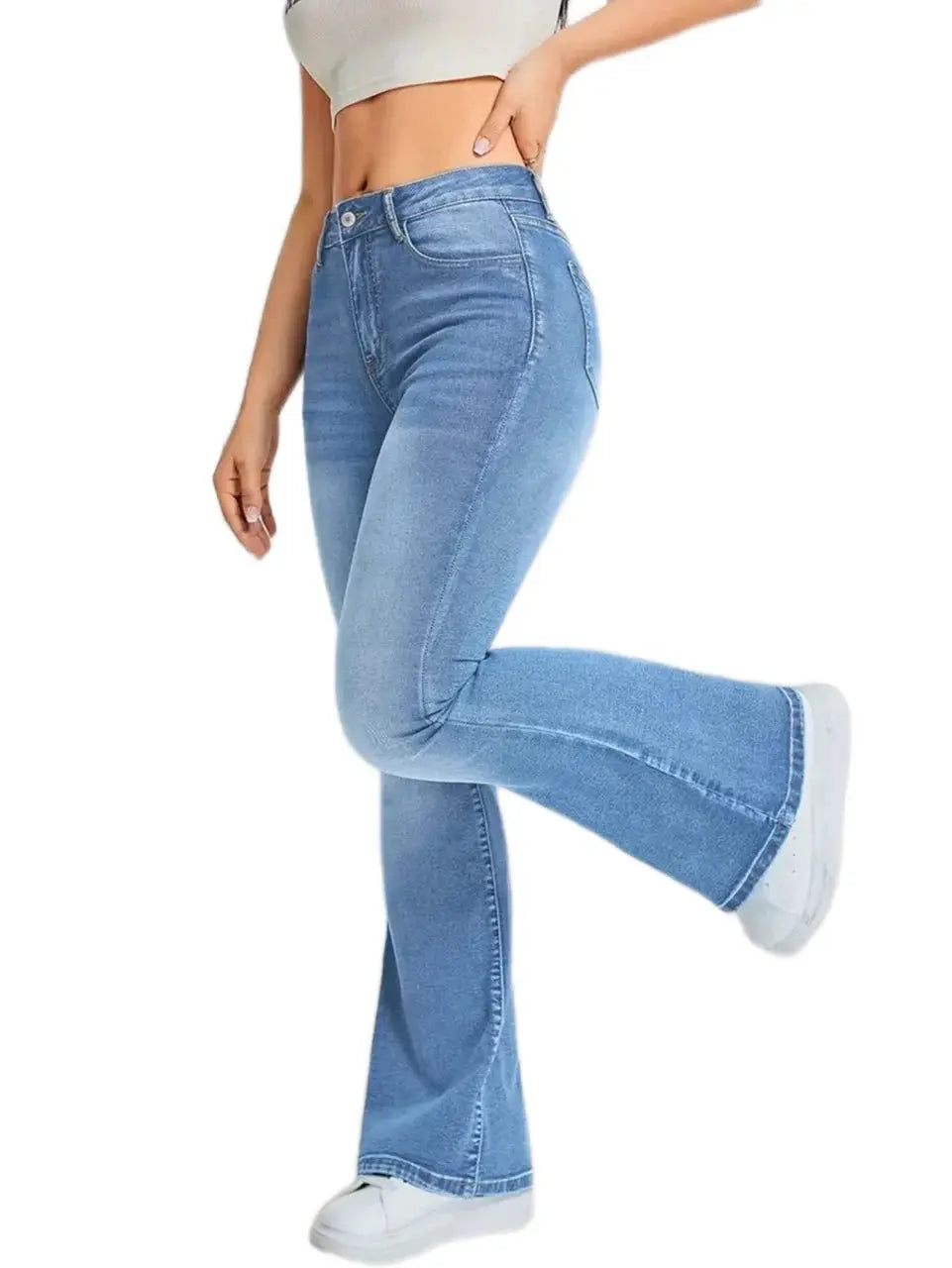 Womens Denim Trousers High Waist Wide Leg Streetwear Loose Fit
