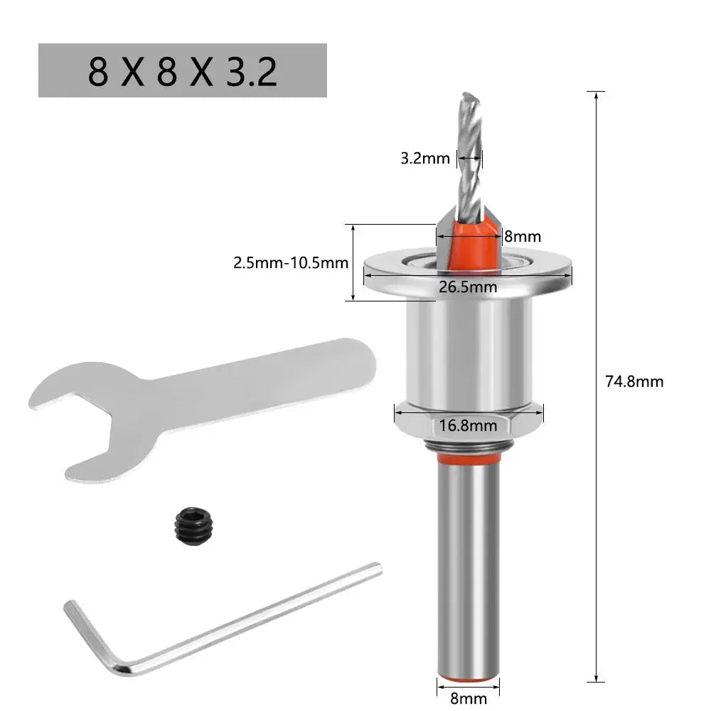 Adjustable Countersink Drill Bit Set With 8mm Shank For Woodworking Quick Change Chamfer Tool 2.8 3 3.2 3.5 4mm