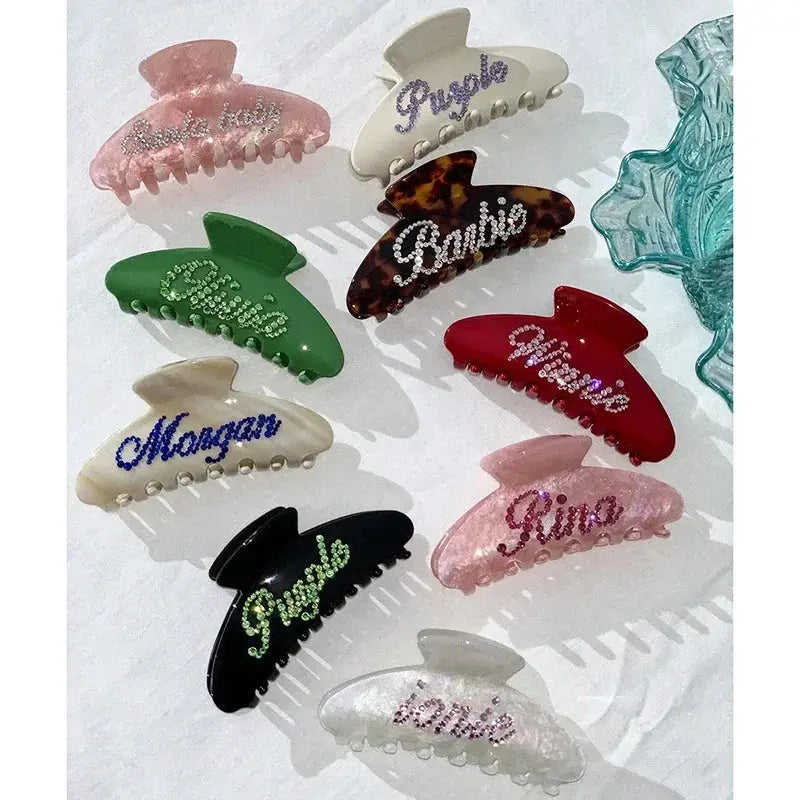 Custom Charm Hair Claw Barrette With Personalized Name Or Initials And Sparkling Double Sided Diamonds