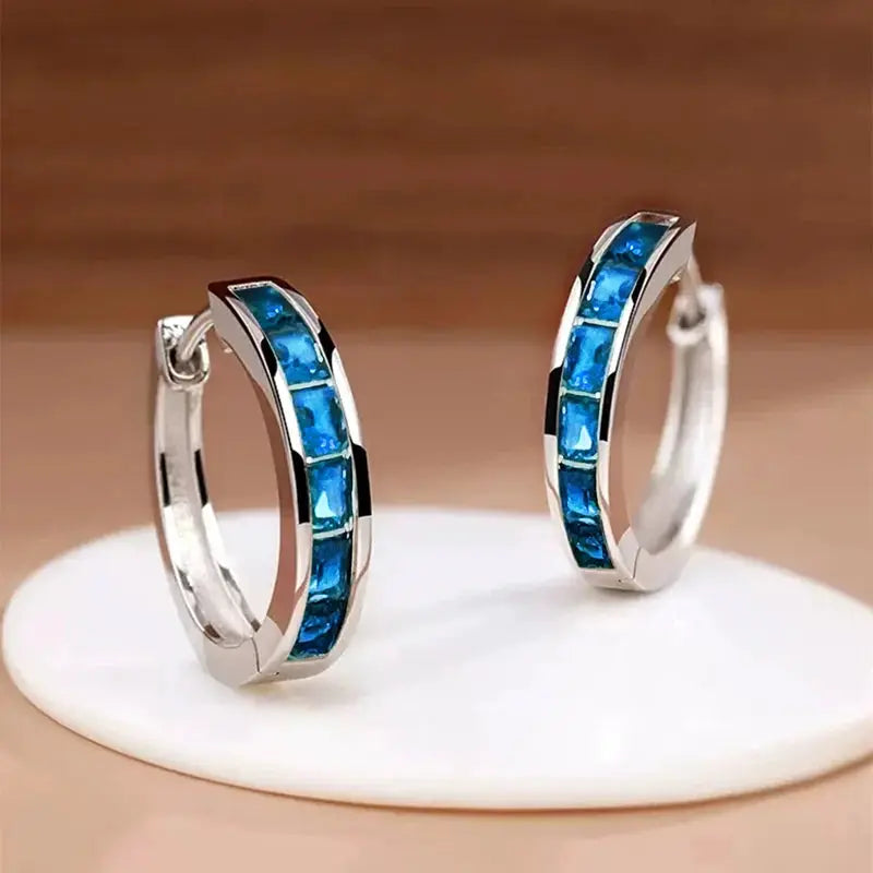 Huitan Classic Design Women Hoop Earrings With Princess Square CZ Cubic Zirconia Elegant And Versatile Jewelry