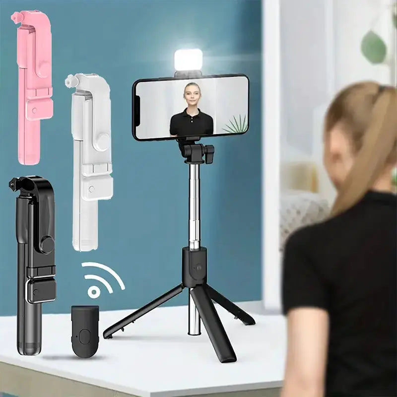 NovaFlex Portable Bluetooth Selfie Stick Tripod With Remote Shutter And Fill Light Extends To 29 Inches