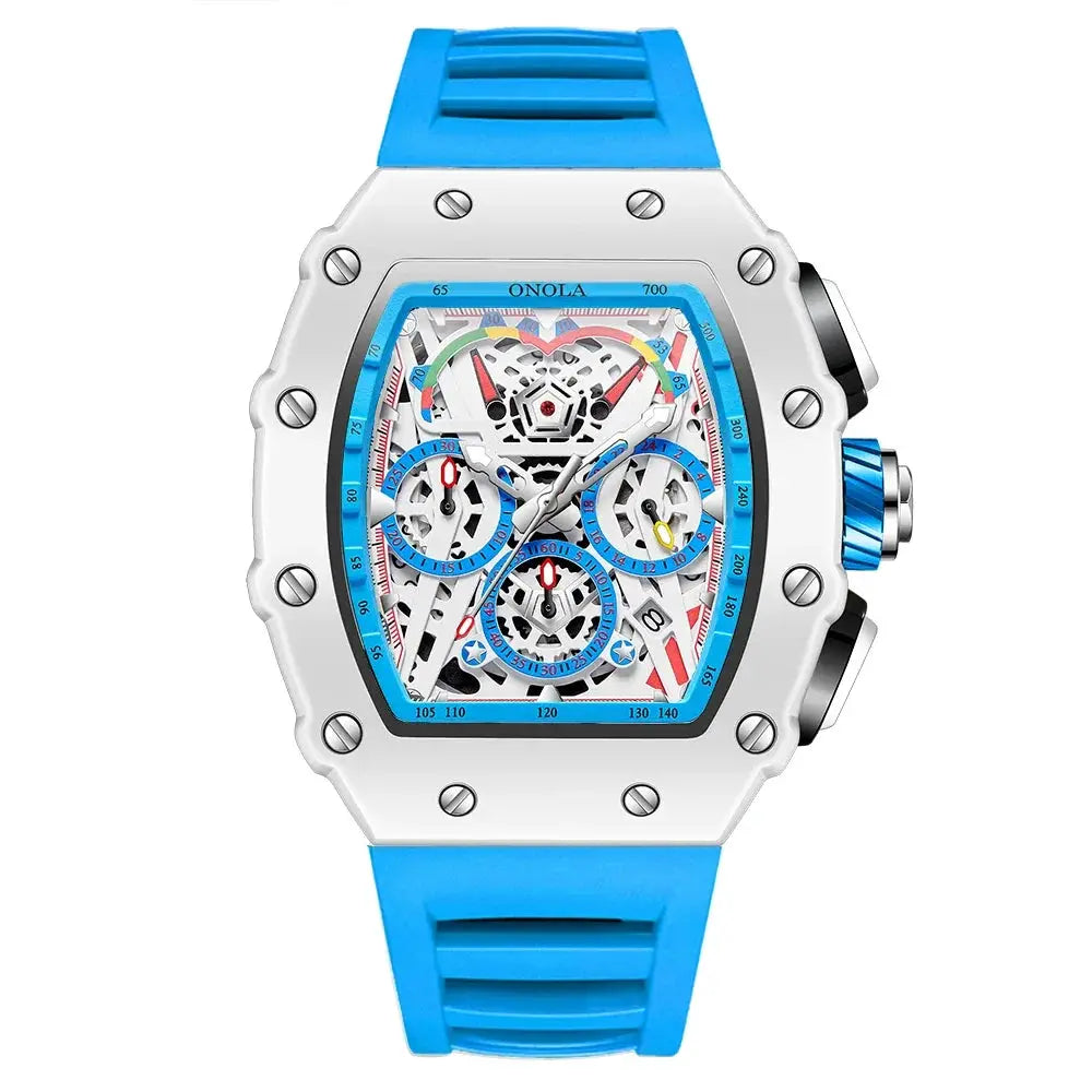 Onola Mens Luxury Quartz Watch Waterproof Multifunctional Silicone Strap for Everyday Fashion