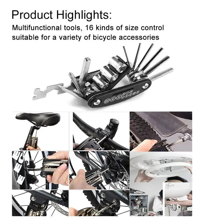 16 In 1 Mountain Bike Portable Socket Multipurpose Wrench Screwdriver Tool Set For Bicycle And Motorcycle Repair