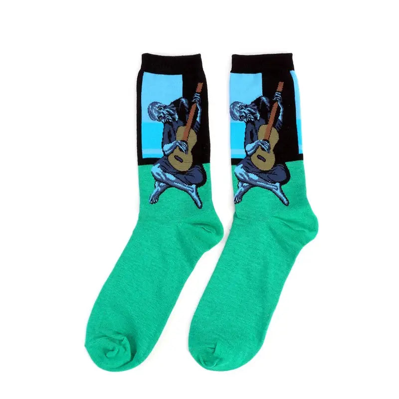 Van Gogh Mural Inspired Retro Men Socks 1 Pair Autumn Winter World Famous Oil Painting Series Funny Socks