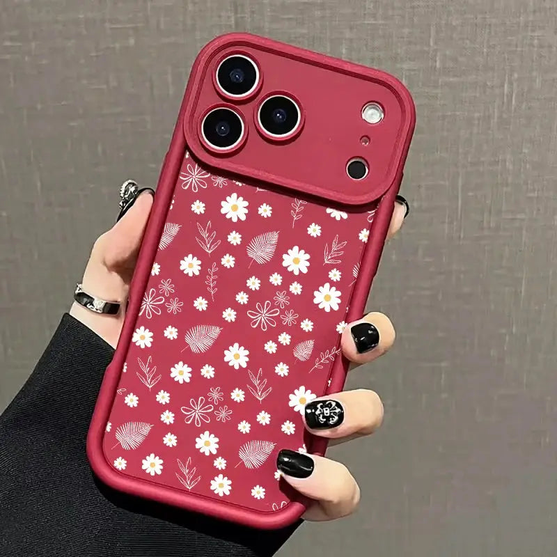 DaisyShield White Daisy Flower Silicone Case For iPhone 12 13 14 15 16 17 Full Coverage Shockproof Protection