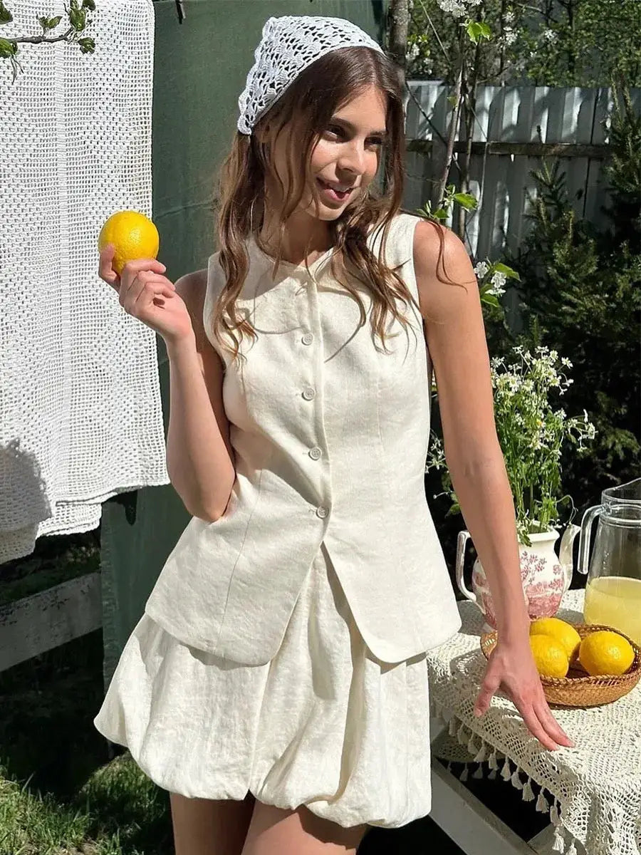 Bornladies Cotton Chic Vest Mini Skirt Set Women Tank Top Summer