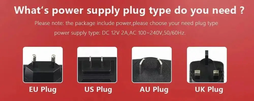 8MP 4K HD Solar WiFi Camera plug type guide showing EU, US, AU and UK power plugs