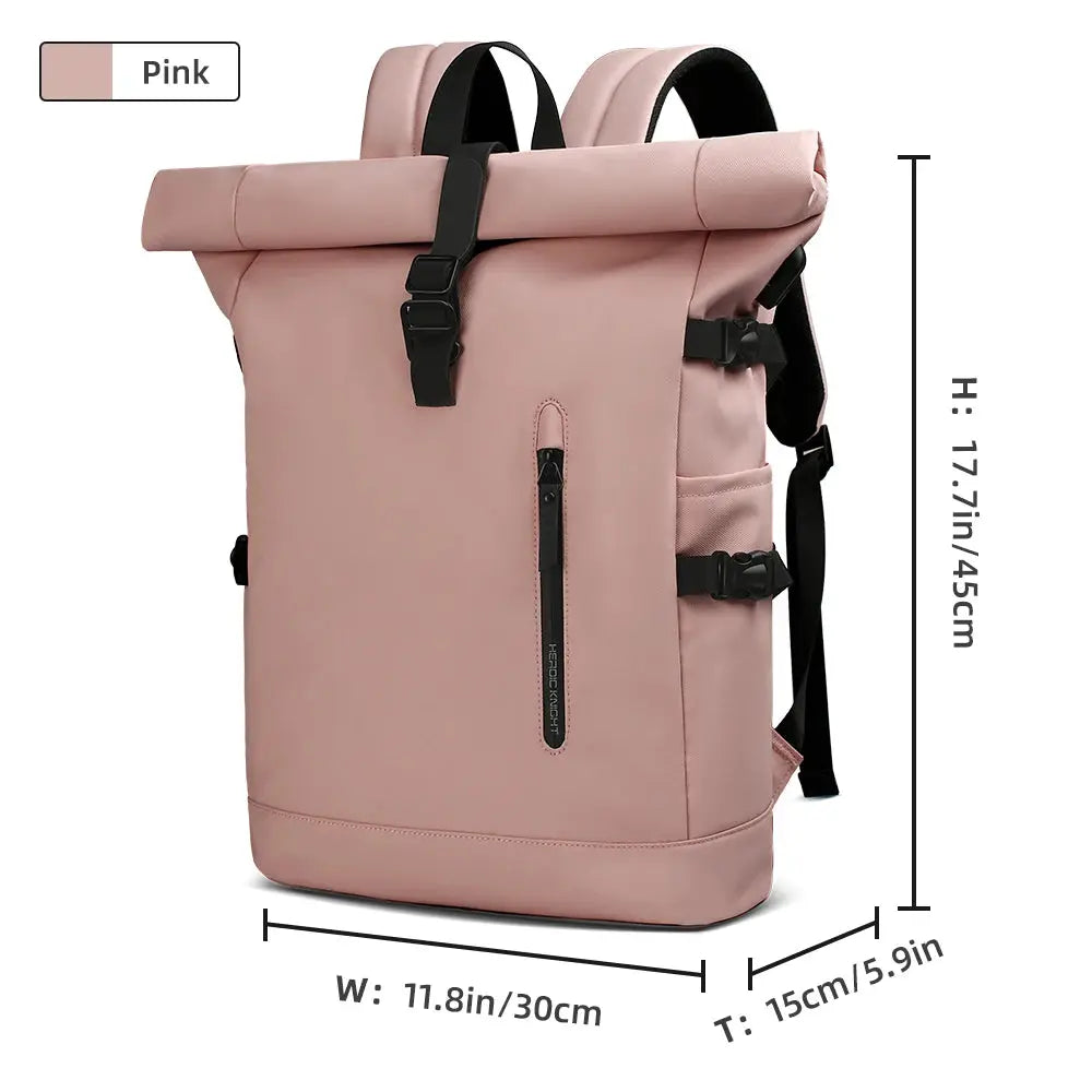 Pink HK Large 15.6-inch laptop backpack with anti-theft roll-top and USB port
