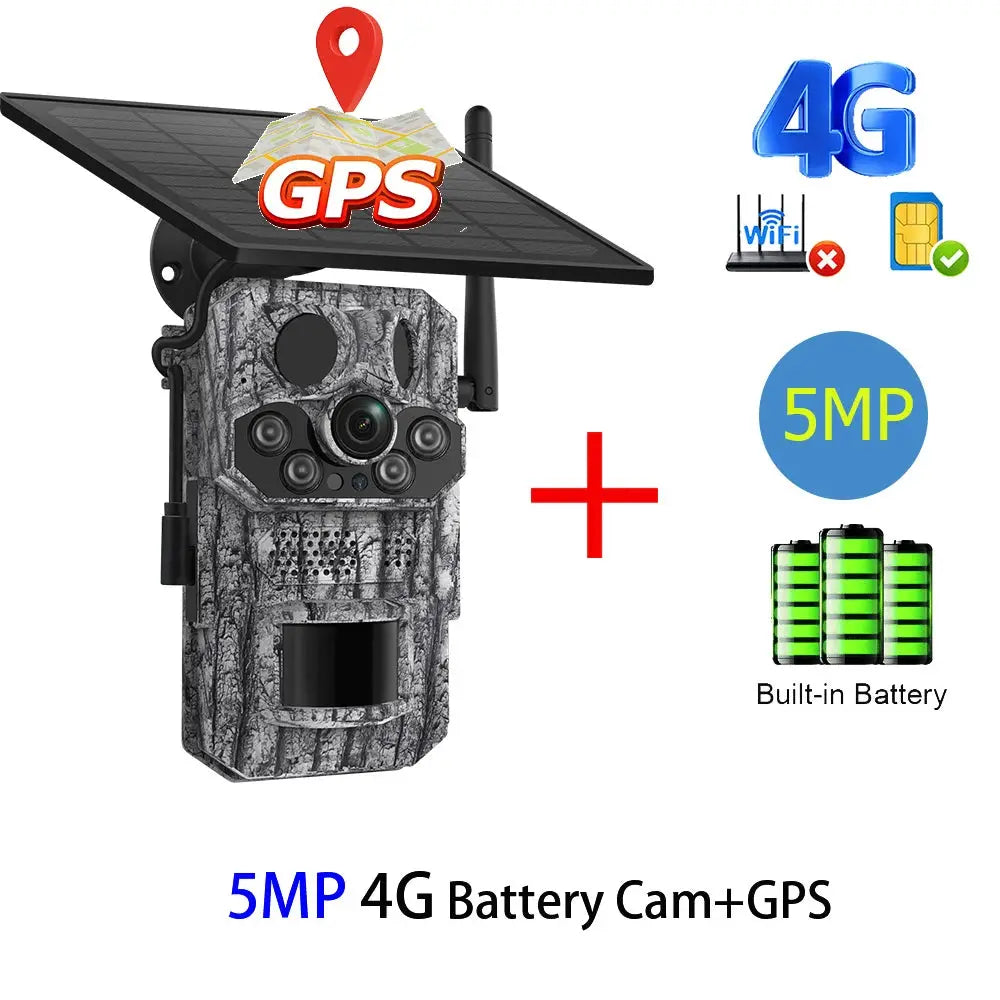 INQMEGA4G 5MP solar trail camera, camouflage pattern, built-in battery, 4G GPS IP66, Simples Market
