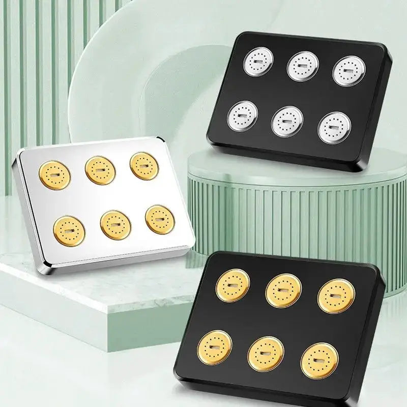 Shower head panel set, 360° mini-surround pressurized design, black/white with gold accents, 3-piece