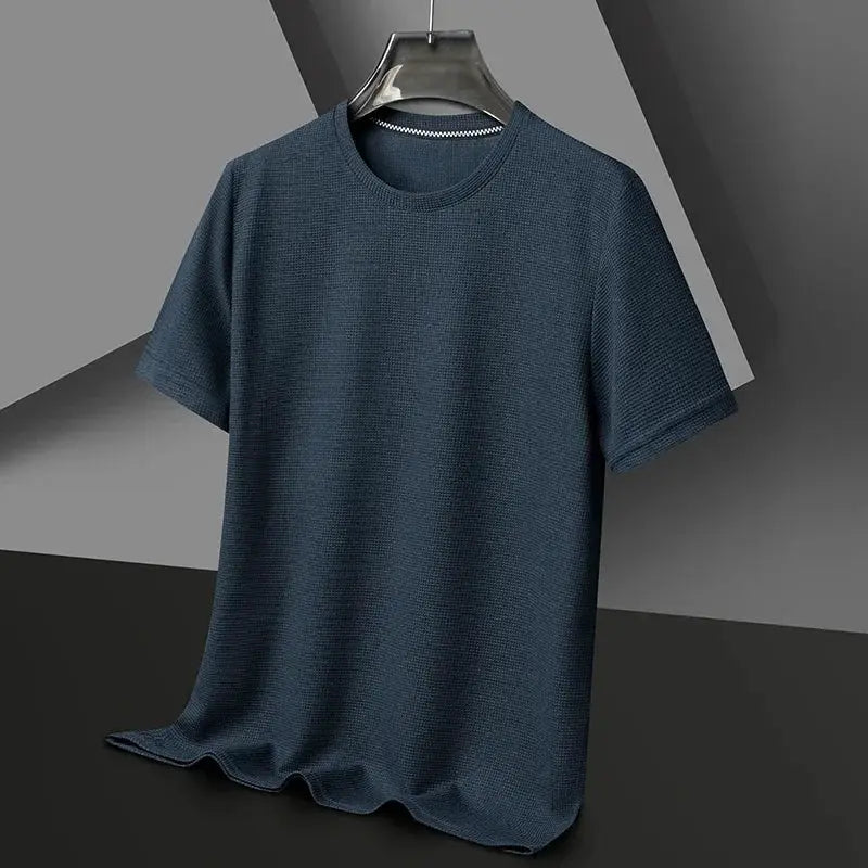New Summer Waffle Round Neck Short Sleeve T Shirt For Men Comfortable Breathable Everyday Top