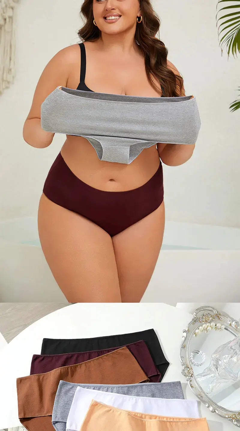 Simples Market 4-pack high-waist cotton seamless panties for women, breathable plus-size underwear in assorted colors.