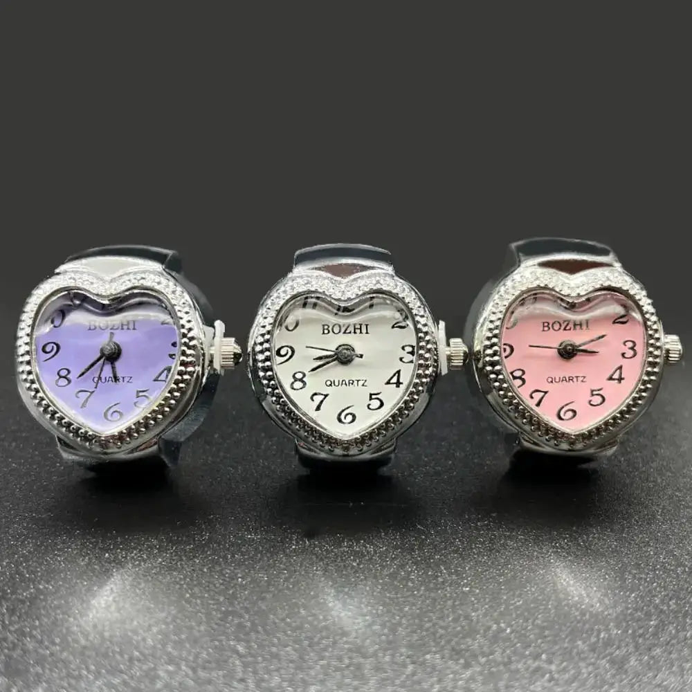 RetroPulse Heart Ring Watch With Adjustable Elastic Strap For Finger Sizes And Vintage Punk Roman Quartz Movement