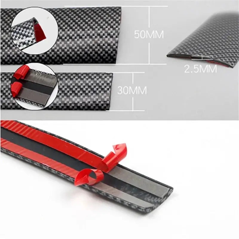 Simples Market 1.5M 5D carbon fiber car spoiler trim kit with red protective tape; universal DIY fit for BMW/Toyota/Honda