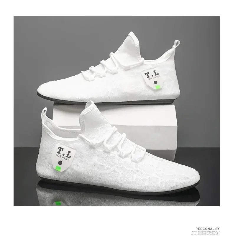 YRZL mesh loafers for men by Simples Market, white breathable pair of loafers