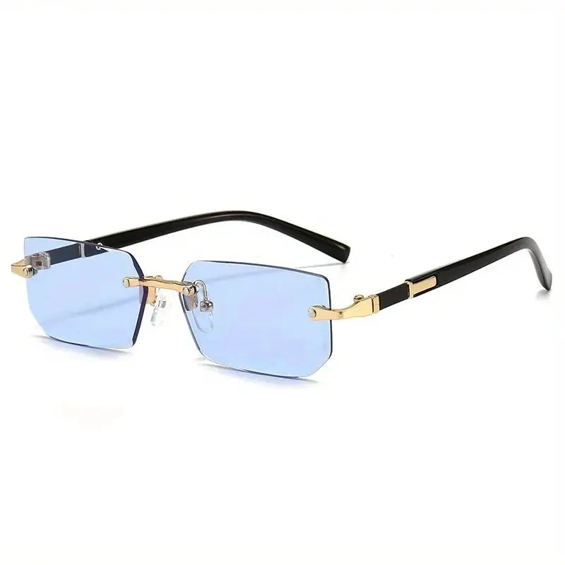 AuraSun Rimless Rectangle Sunglasses Unisex Small Square Shades For Women And Men Ideal For Summer Travel
