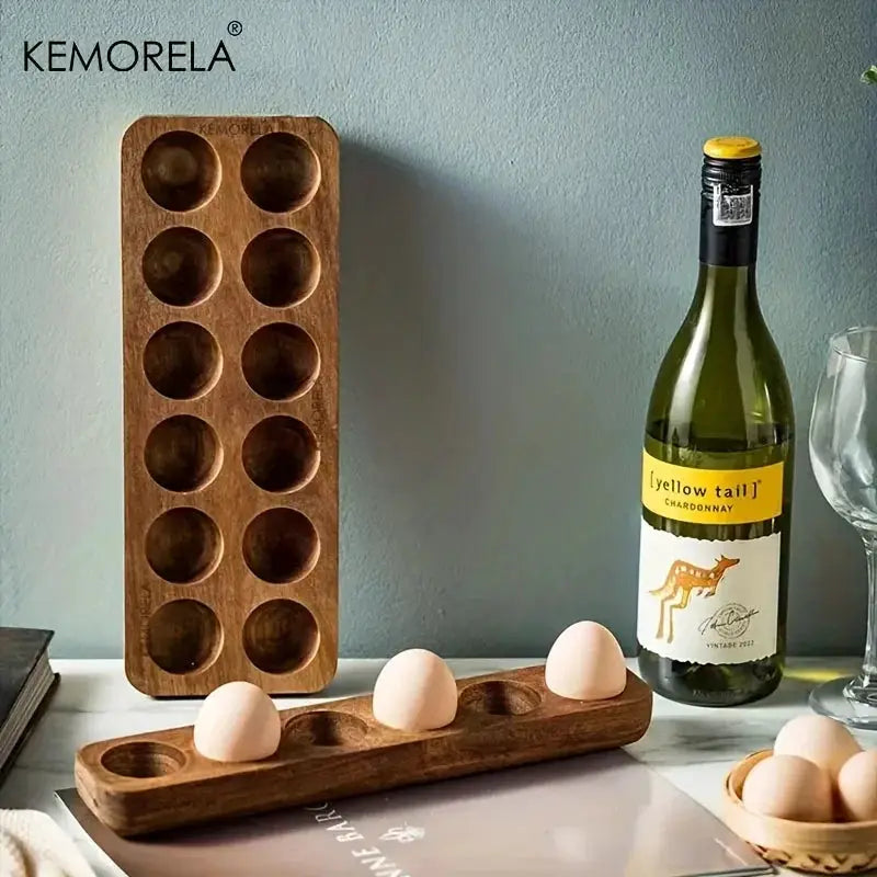 Kemorela Modern Wooden Egg Storage Box With Multi Compartment Kitchen Organizer For Fresh Eggs