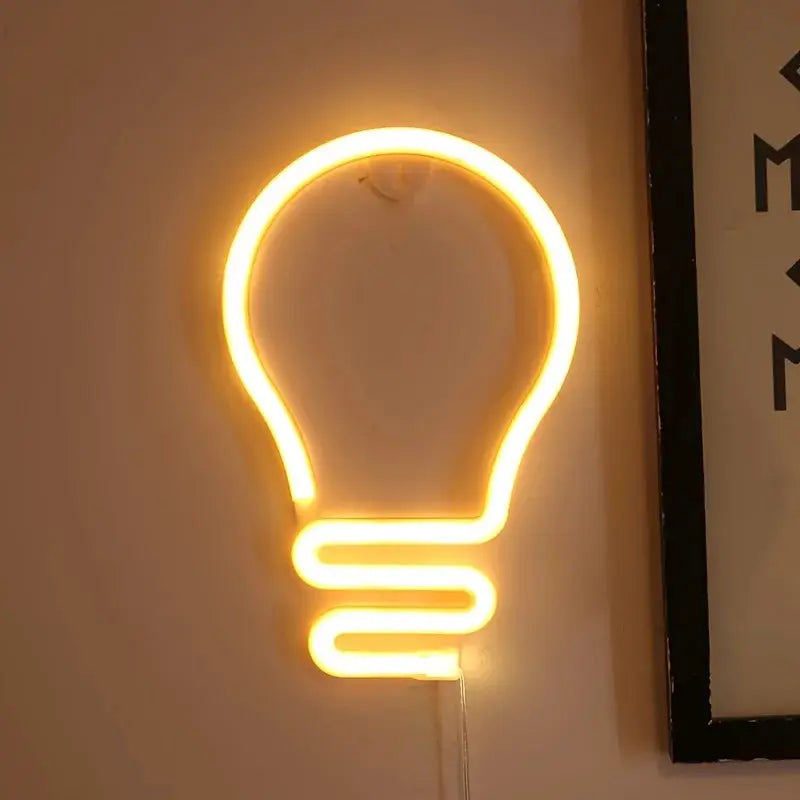 Neon light bulb wall decor, 1-piece, warm amber glow, Simples Market, USB or battery powered