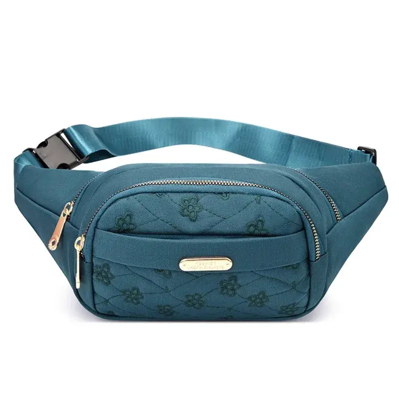 Waist bag by Simples Market in teal Oxford cloth, waterproof belt bag with front zip pockets