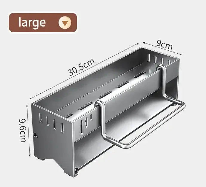 Stainless steel kitchen sponge rack for sink, multi-functional with drain slots, 30.5 cm long