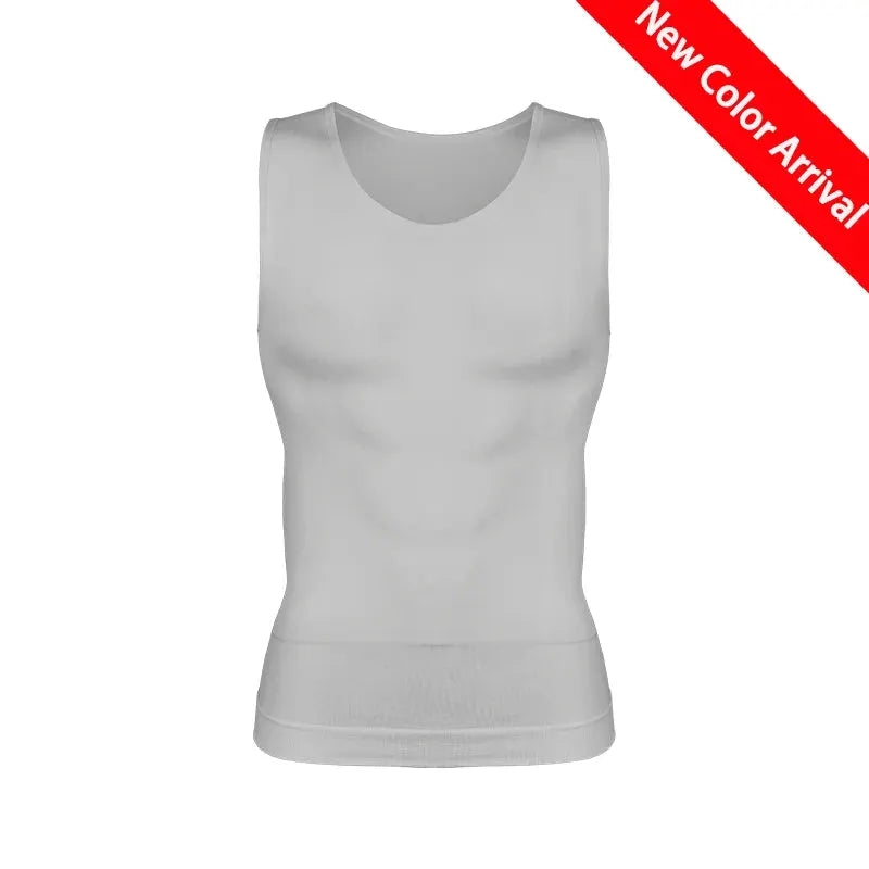 Compression shirt for men by Simples Market, white sleeveless tummy-control shapewear with wide waistband