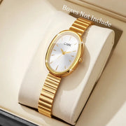 Simples Market gold-tone oval-dial women's quartz wristwatch with ultra-thin metal bracelet