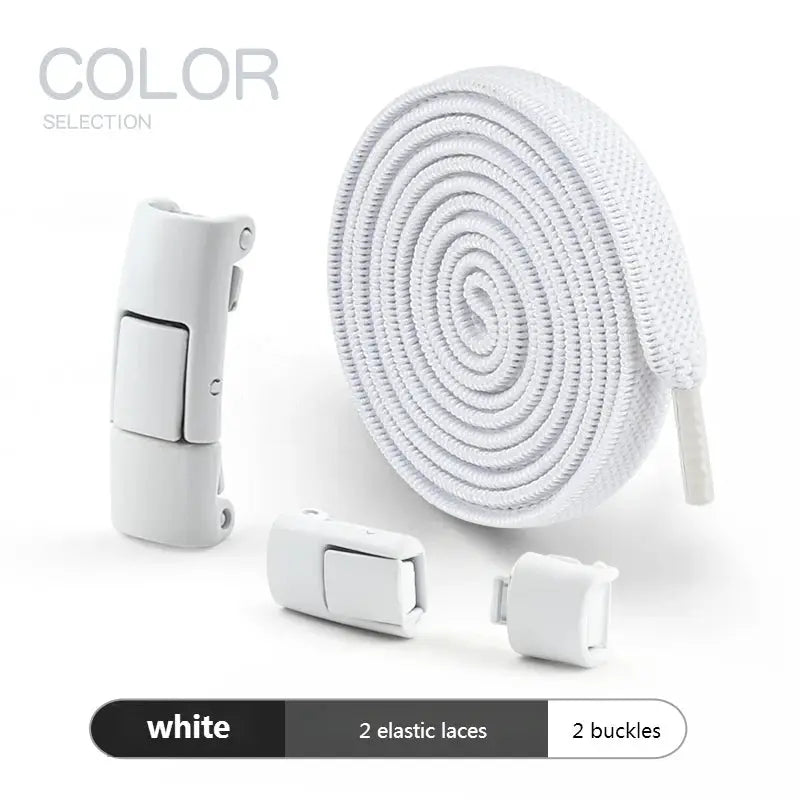 Simples Market press-lock elastic shoelaces, white 8mm wide with 2 elastic laces and 2 buckles