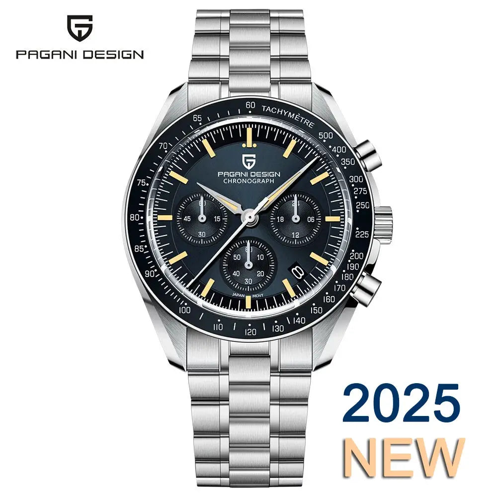 Pagani Design men's stainless steel chronograph watch with blue dial and tachymeter bezel