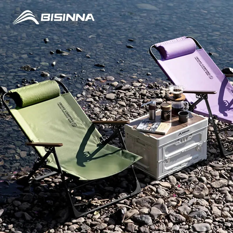 BISINNA camping folding chair set with adjustable armrests and detachable pillows; green and purple 2-pack for beach by Simples Market