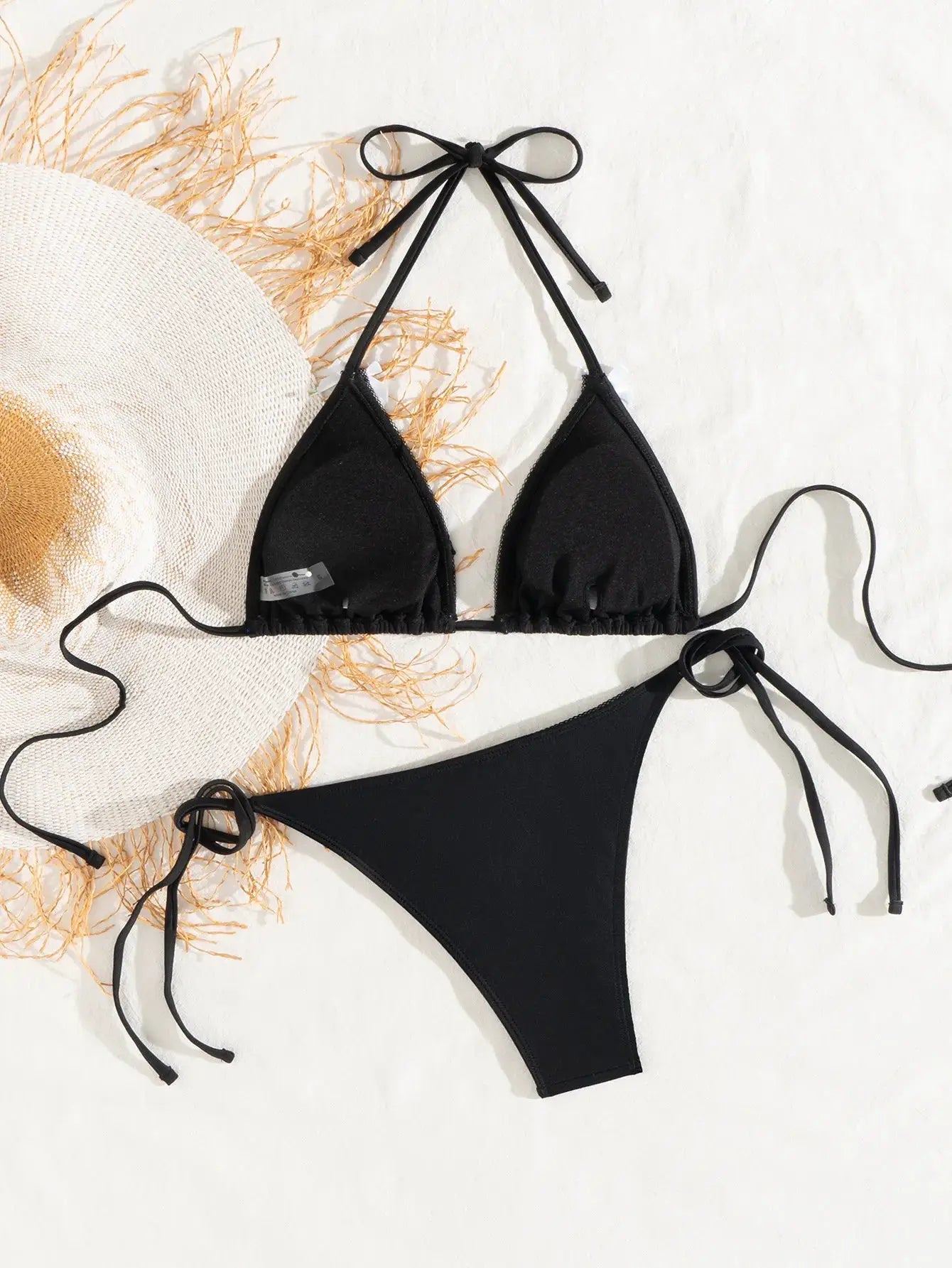 Triangle bikini set by Simples Market in black with halter top and Brazilian bottom