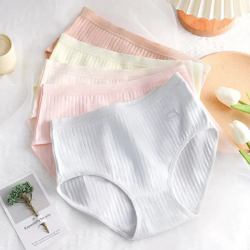 Women's cotton high-waist briefs by Simples Market in pastel colors (set of 5)