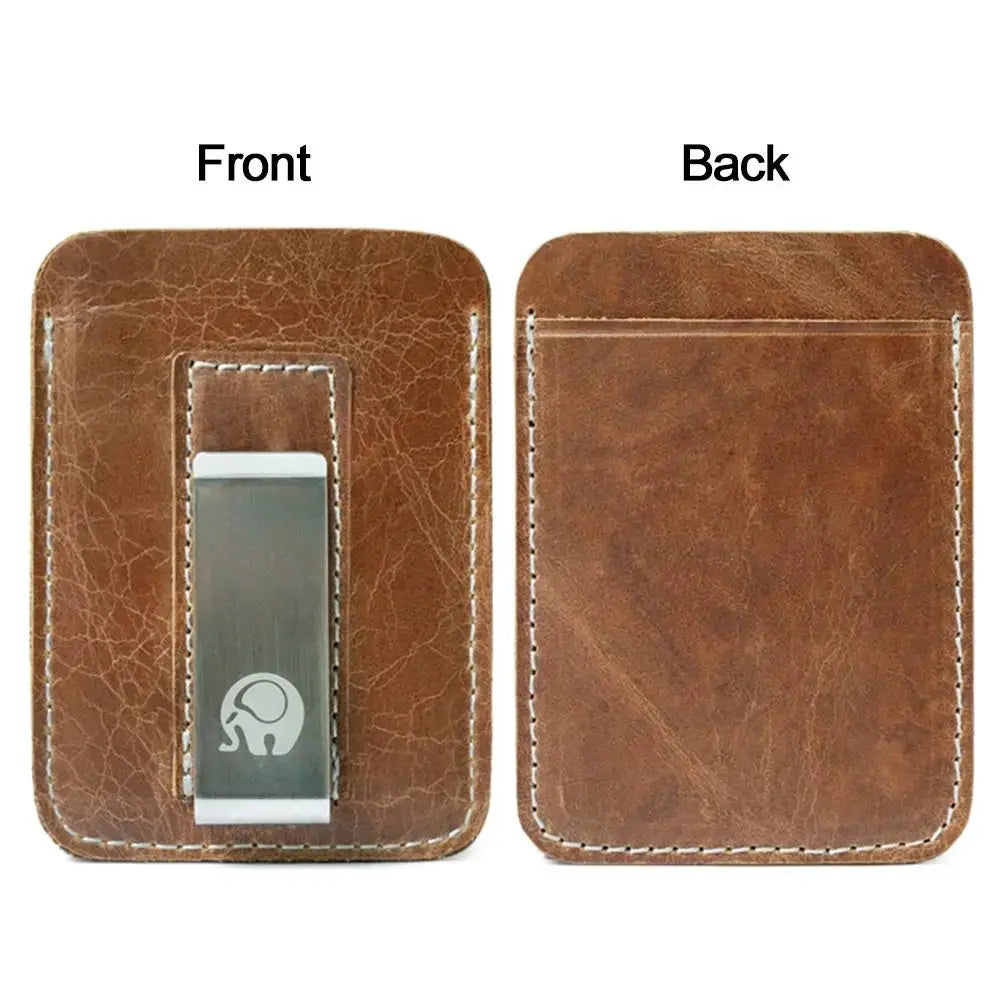 Simples Market leather money clip for men with metal cash clamp on front and back card slot, brown
