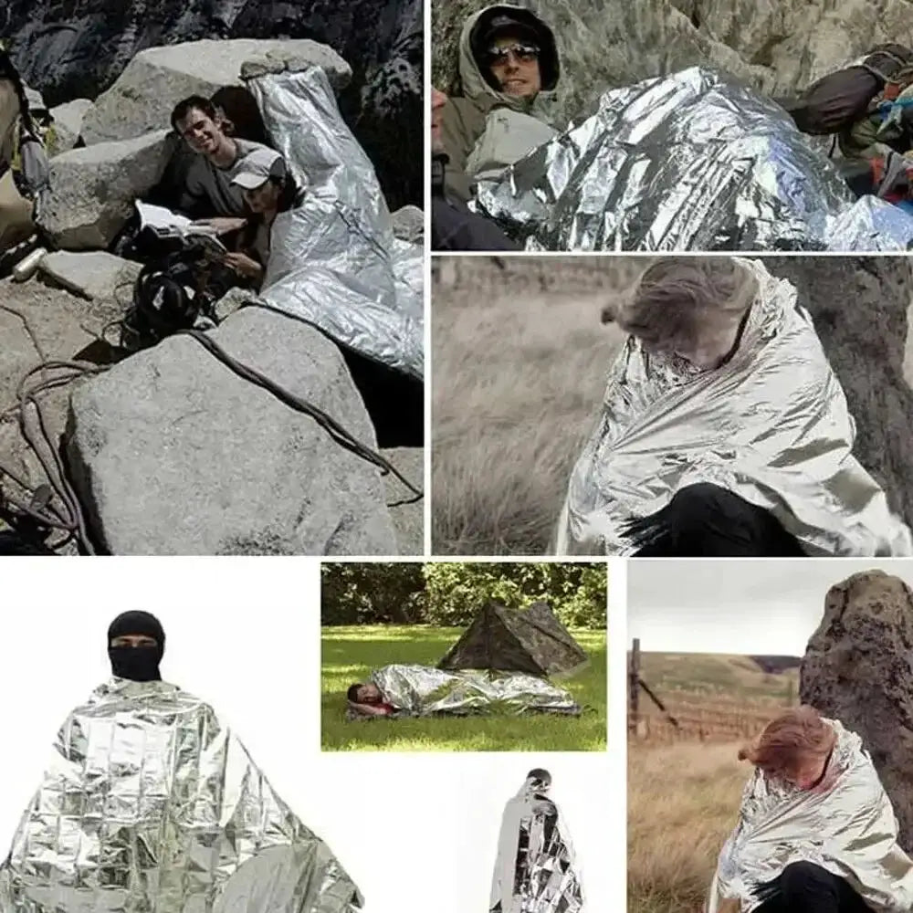 Emergency Thermal Poncho Blanket Lightweight Folding Weatherproof First Aid Camping Mat Cover Sunshade Water Resistant