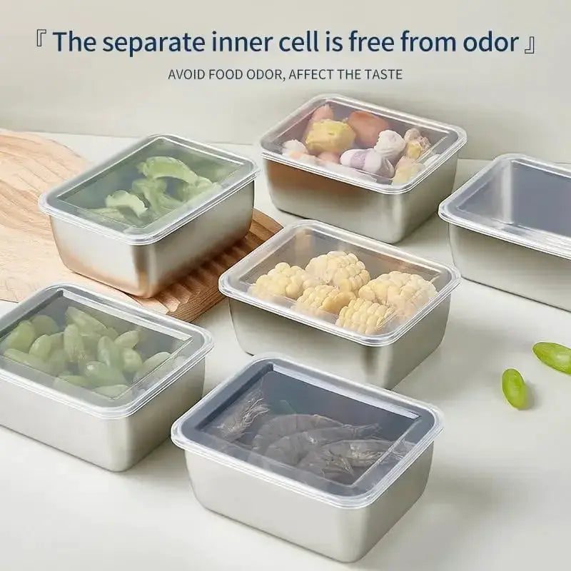 Stainless Steel Food Storage Container With Airtight Lid For Fridge Small Thickened Kitchen Organizer