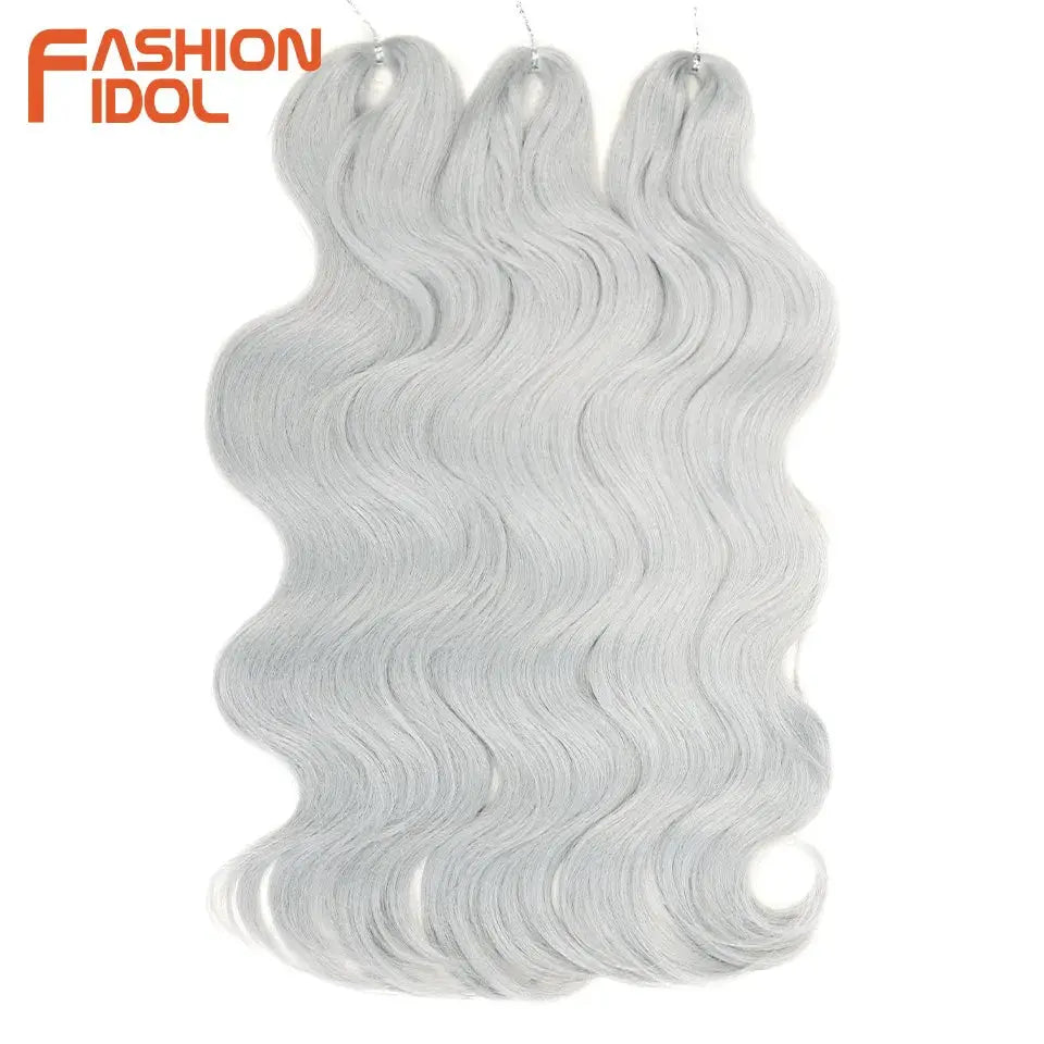 Fashion Idol 3pcs soft body wave crochet hair extensions in silver gray, synthetic, 24in