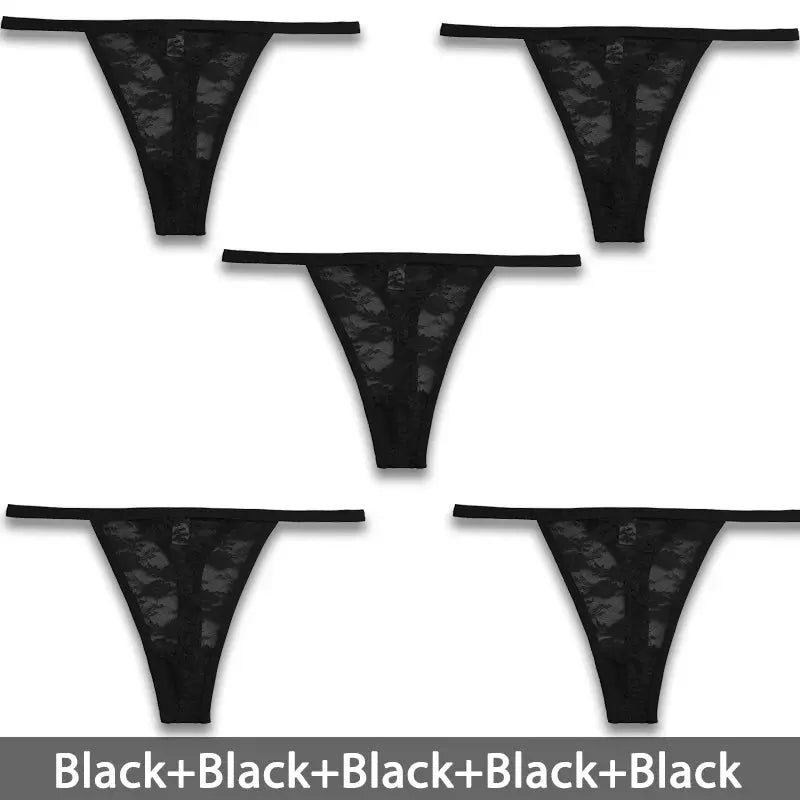 5-pack black floral lace thong panties for women by Simples Market