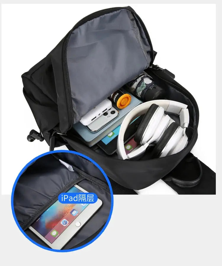Simples Market men's chest bag, large black canvas crossbody with iPad pocket