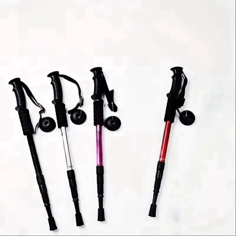 Set of 4 ultralight trekking poles by Simples Market, shock absorption and foldable design; black, silver, purple, red