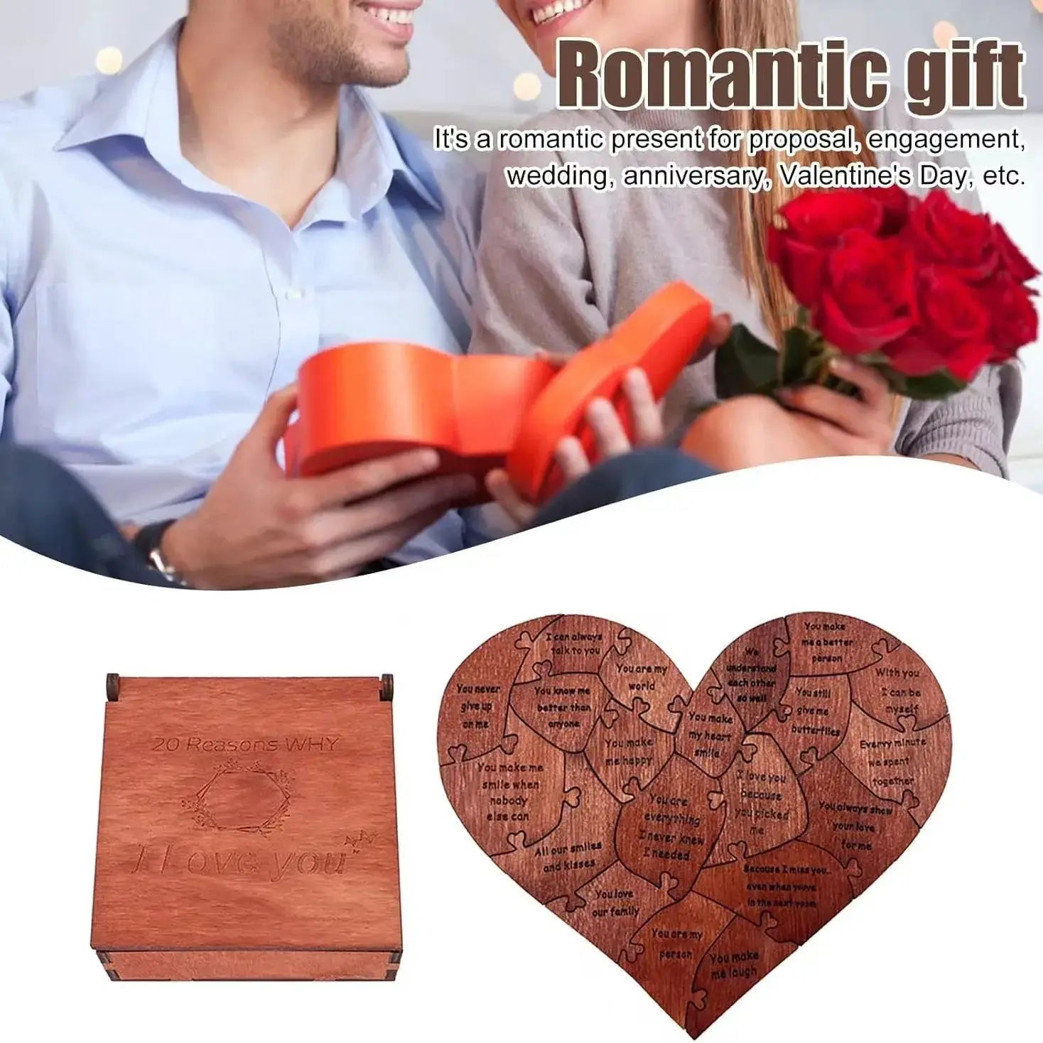 Wooden Puzzle 20 Reasons Why I Love You Engraved Gift For Home Decor And Sentimental Valentines Day Mothers Day Gift - Simples Market