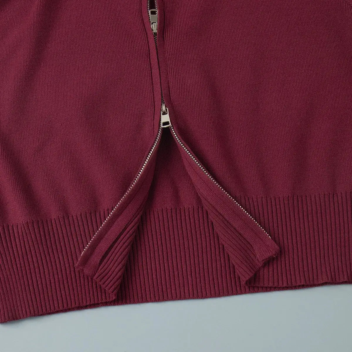Bornladies Knit Zip Up Cropped Cardigan With Wide Leg Pants Set Women