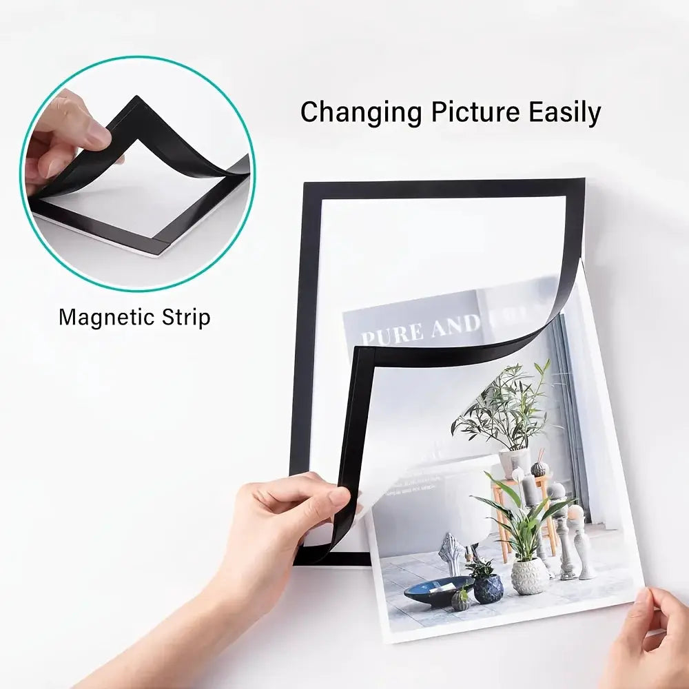 3 Pack Magnetic Photo Frame Set Self Adhesive Wall Frames For Photos And Notes Matte Black Minimalist Home Office