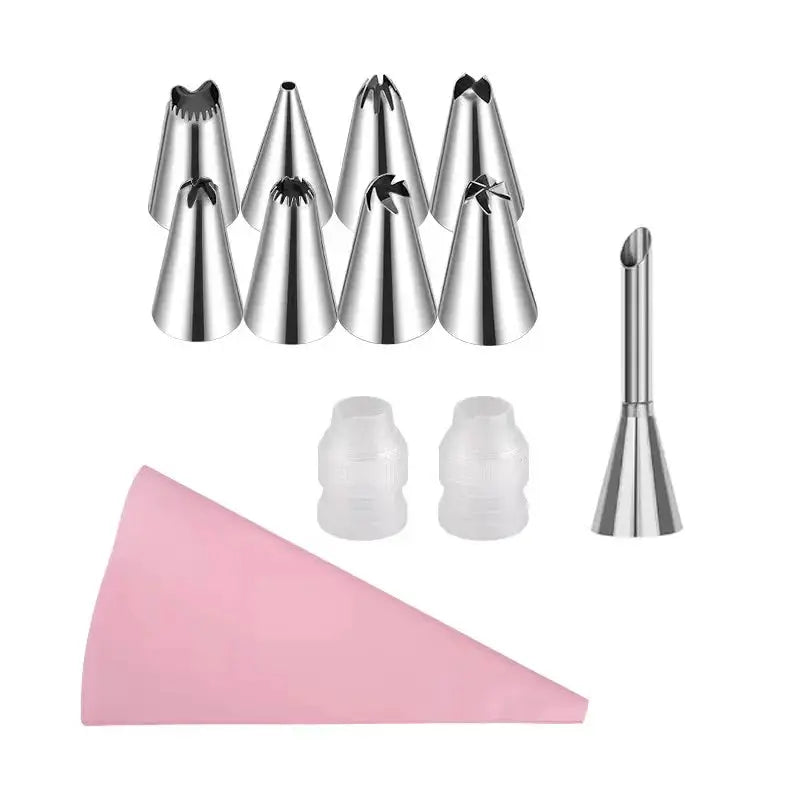 Silicone Piping Bags And Tips Set For Cake Decorating Reusable Pastry Tool With Stainless Steel Nozzles