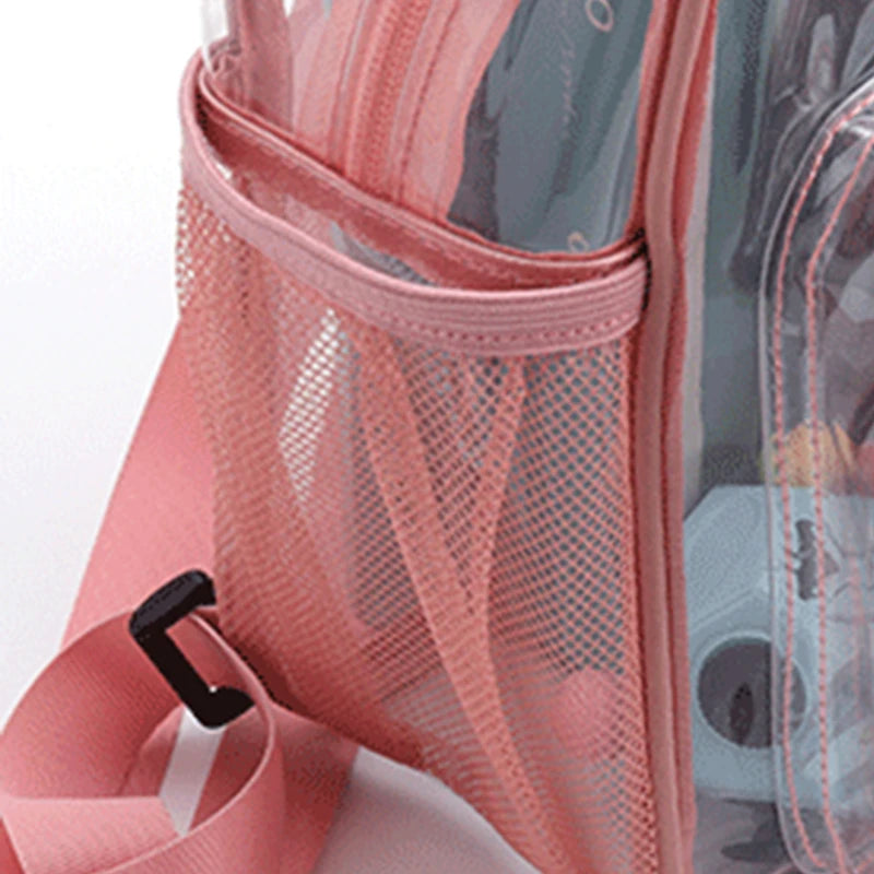 Backpack Simples Market pink transparent school bag with mesh side pocket