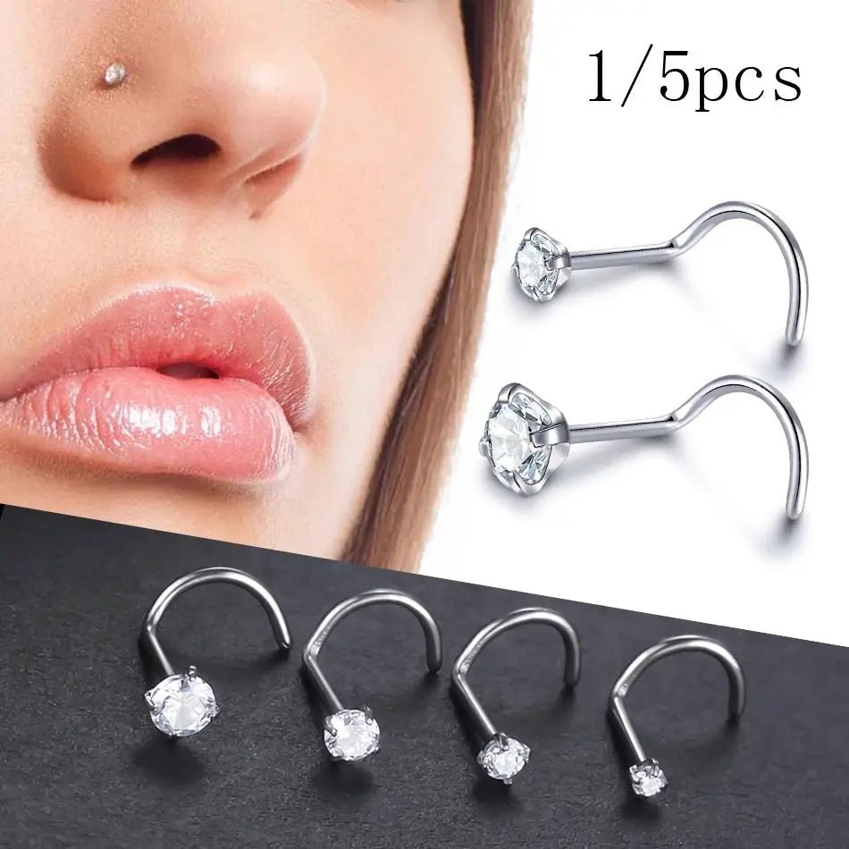 Titanium Nose Stud Ring Set Round CZ Crystal Nose Piercings 1.5mm 2mm 2.5mm 3mm Screw Nostril Piercing Jewelry 20G - Simples Market